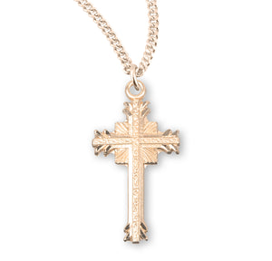 Flare Tip Cross Necklace with Scrolled Center, Gold Over Sterling Silver