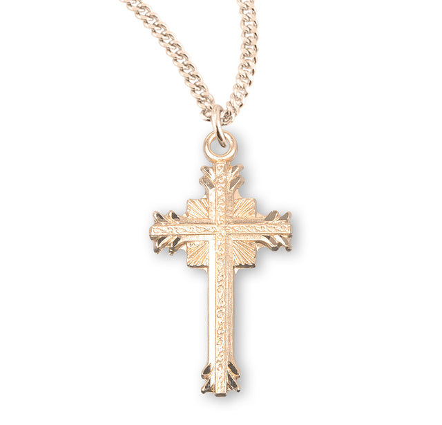 Flare Tip Cross Necklace with Scrolled Center, Gold Over Sterling Silver