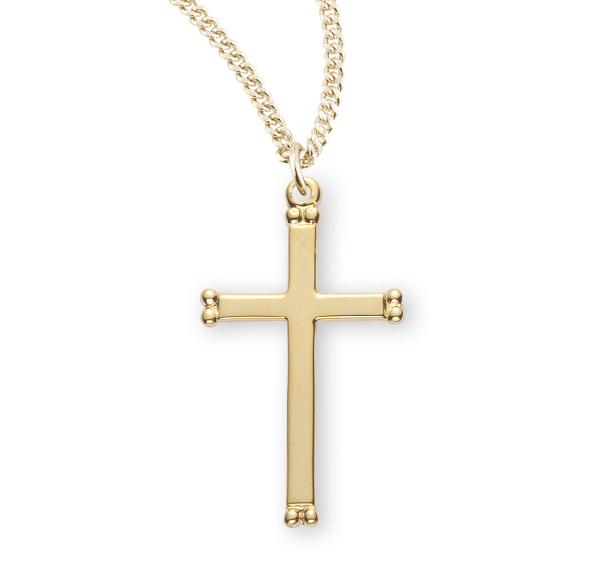 Beaded End Cross Necklace, Gold Over Sterling Silver