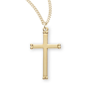 Beaded End Cross Necklace, Gold Over Sterling Silver