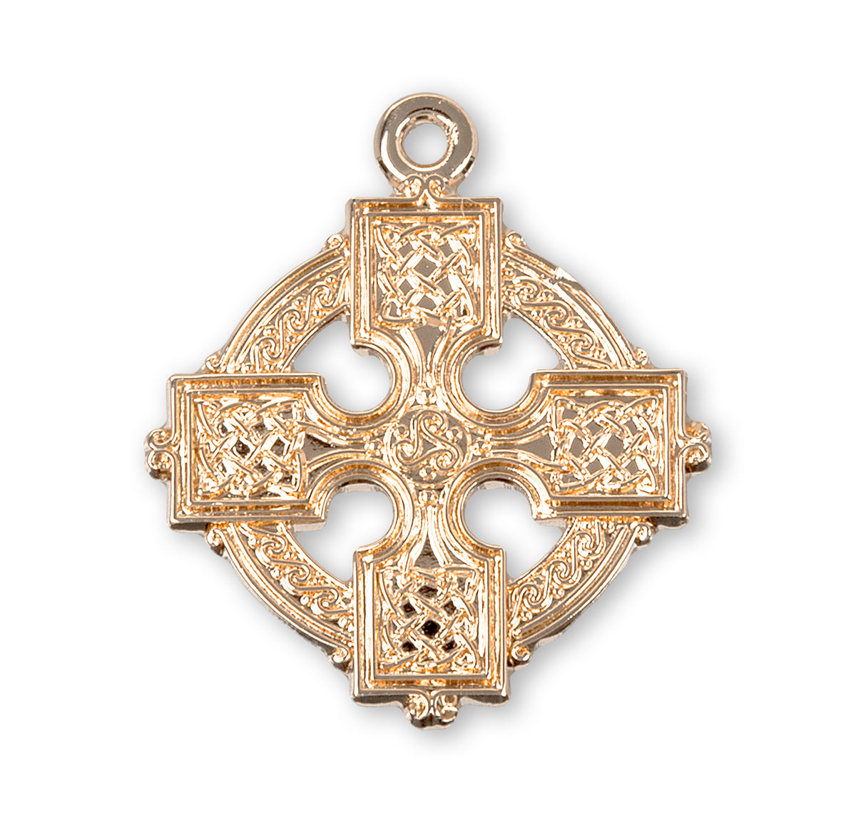 Large Irish Celtic Cross Necklace, Gold Over Sterling Silver