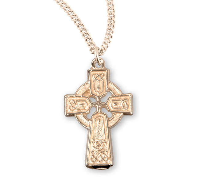 Lightweight Small Irish Celtic Cross Necklace, Gold Over Sterling Silver