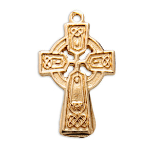 Lightweight Small Irish Celtic Cross Necklace, Gold Over Sterling Silver