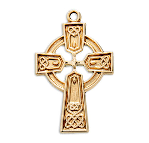 Small Irish Celtic Cross Necklace, Gold Over Sterling Silver