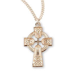 Small Irish Celtic Cross Necklace, Gold Over Sterling Silver