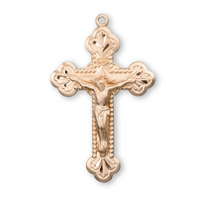 Beaded Budded Crucifix Necklace, Gold Over Sterling Silver