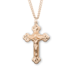 Beaded Budded Crucifix Necklace, Gold Over Sterling Silver