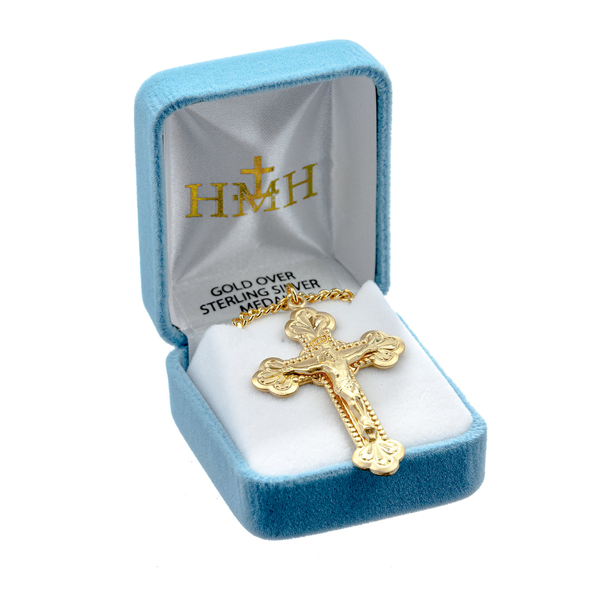 Beaded Budded Crucifix Necklace, Gold Over Sterling Silver
