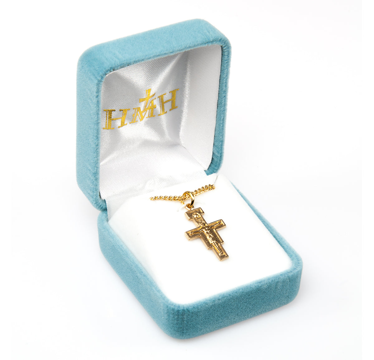 San Damiano Crucifix Necklace, Gold Over Sterling Silver