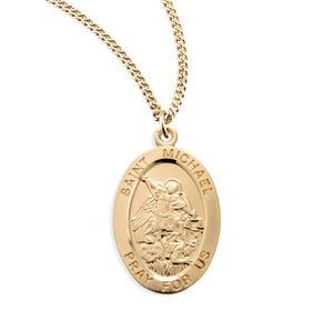 Saint Michael Oval Medal Necklace, Gold Over Sterling Silver