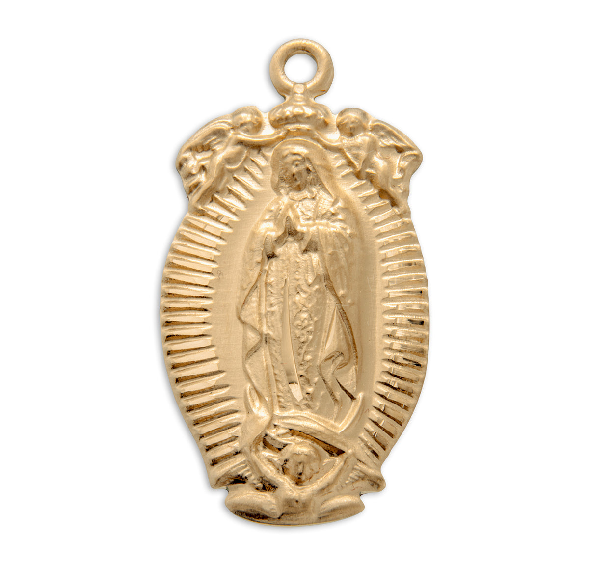 Large Our Lady of Guadalupe Medal Necklace, Gold Over Sterling Silver