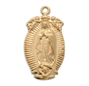 Large Our Lady of Guadalupe Medal Necklace, Gold Over Sterling Silver