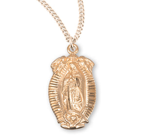Large Our Lady of Guadalupe Medal Necklace, Gold Over Sterling Silver