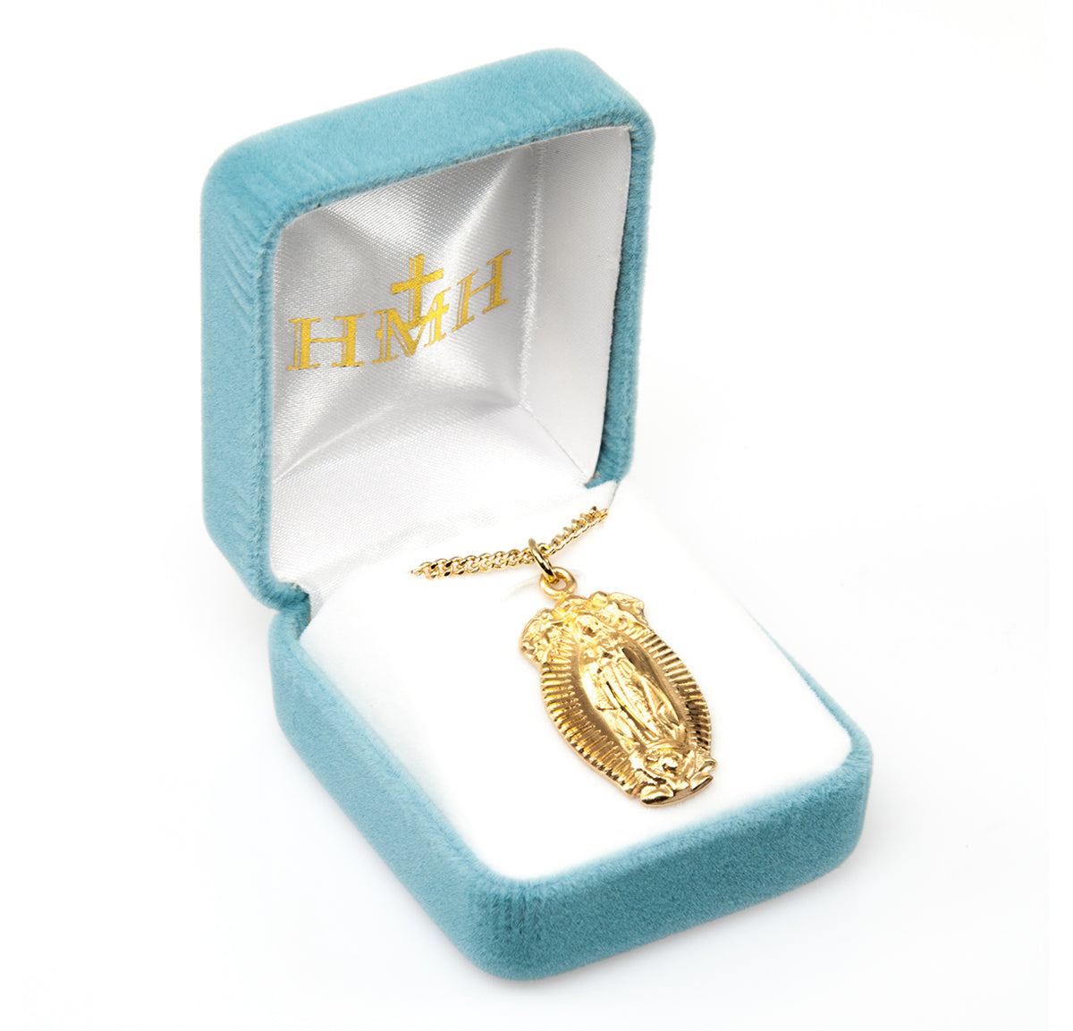Large Our Lady of Guadalupe Medal Necklace, Gold Over Sterling Silver