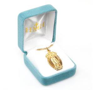 Large Our Lady of Guadalupe Medal Necklace, Gold Over Sterling Silver