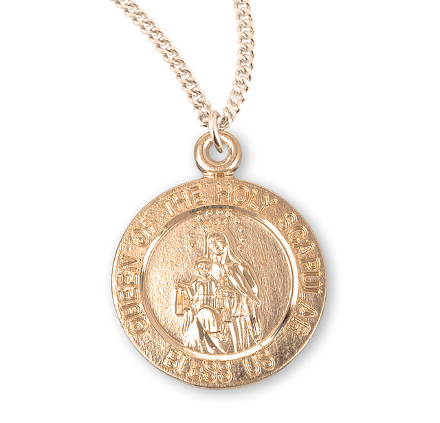 Holy Scapular Round Double-Sided Medal Necklace, Gold Over Sterling Silver