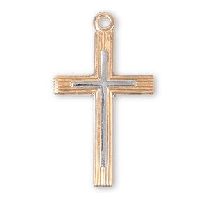 Lightweight Large Two-Tone Cross Necklace, Gold Over Sterling Silver