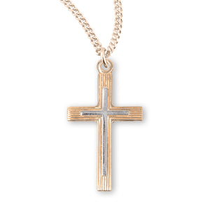 Lightweight Large Two-Tone Cross Necklace, Gold Over Sterling Silver