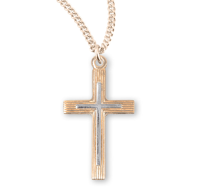 Lightweight Large Two-Tone Cross Necklace, Gold Over Sterling Silver
