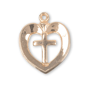 Open Heart Cross Necklace, Gold Over Sterling Silver