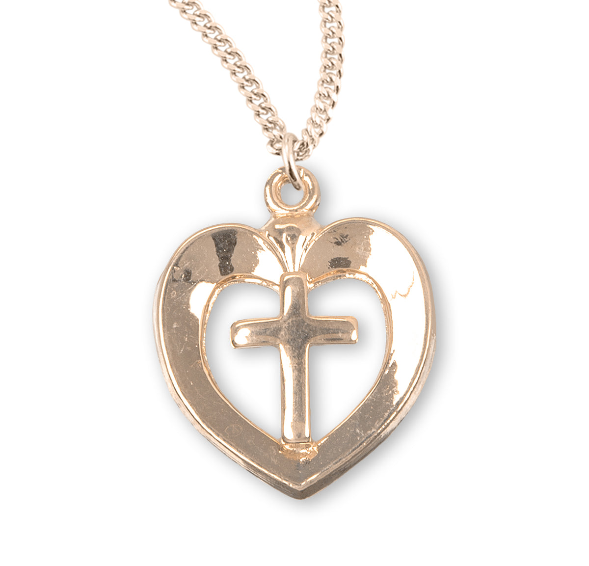 Open Heart Cross Necklace, Gold Over Sterling Silver