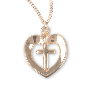 Open Heart Cross Necklace, Gold Over Sterling Silver