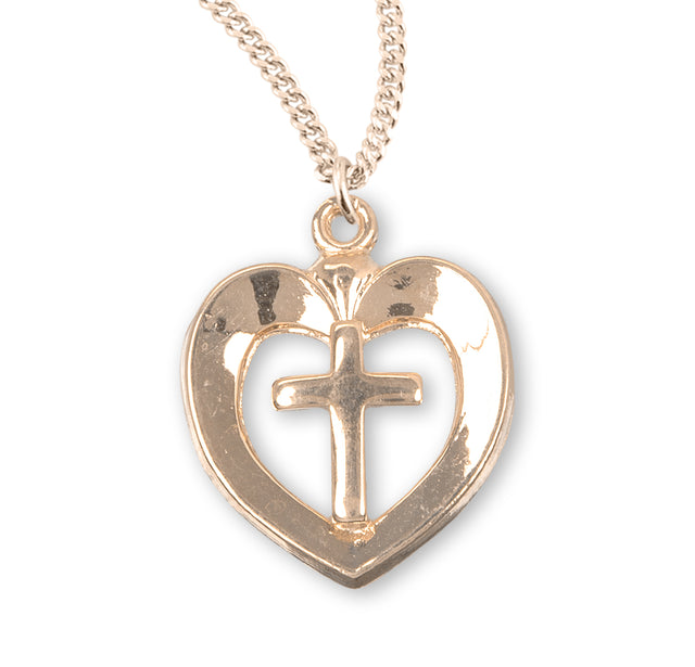 Open Heart Cross Necklace, Gold Over Sterling Silver
