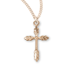 Medium Wheat Cross Necklace, Gold Over Sterling Silver