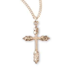 Large Wheat Cross Necklace, Gold Over Sterling Silver