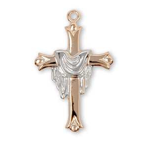 Two-Tone Cross Necklace with Gold Robe, Gold Over Sterling Silver