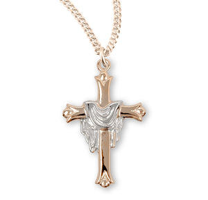 Two-Tone Cross Necklace with Gold Robe, Gold Over Sterling Silver