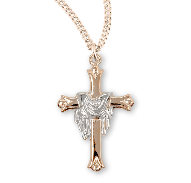 Two-Tone Cross Necklace with Gold Robe, Gold Over Sterling Silver
