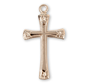 Heavy Large Flower Tip Cross Necklace, Gold Over Sterling Silver