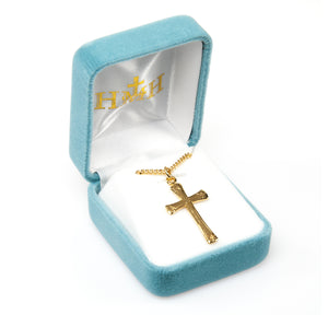 Heavy Large Flower Tip Cross Necklace, Gold Over Sterling Silver