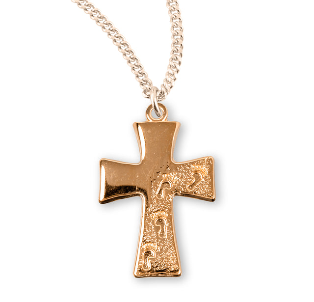 Footprints in the Sand Cross Necklace, Gold Over Sterling Silver