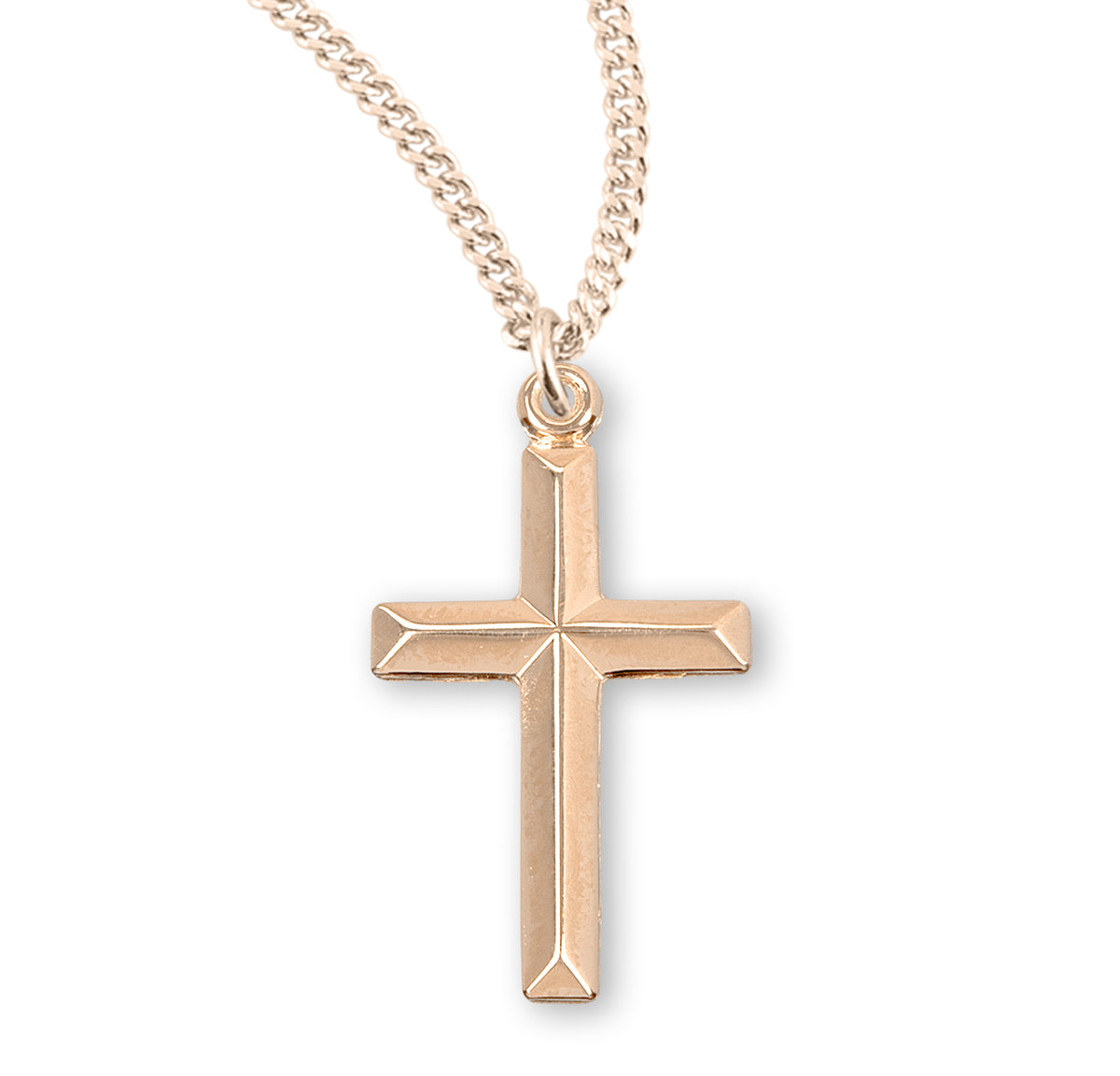 Angle Edged Cross Necklace, Gold Over Sterling Silver