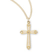 Pearl Enameled Cross Necklace with Five Crystals, Gold Over Sterling Silver