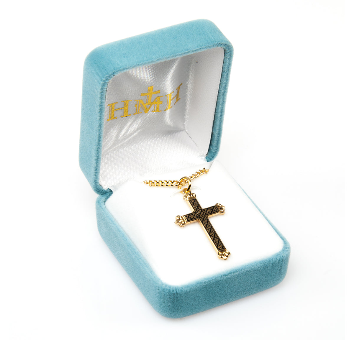 Cross Necklace with Black Enamel, Gold Over Sterling Silver