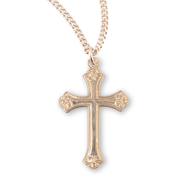 Heavy Large Cross Necklace, Gold Over Sterling Silver