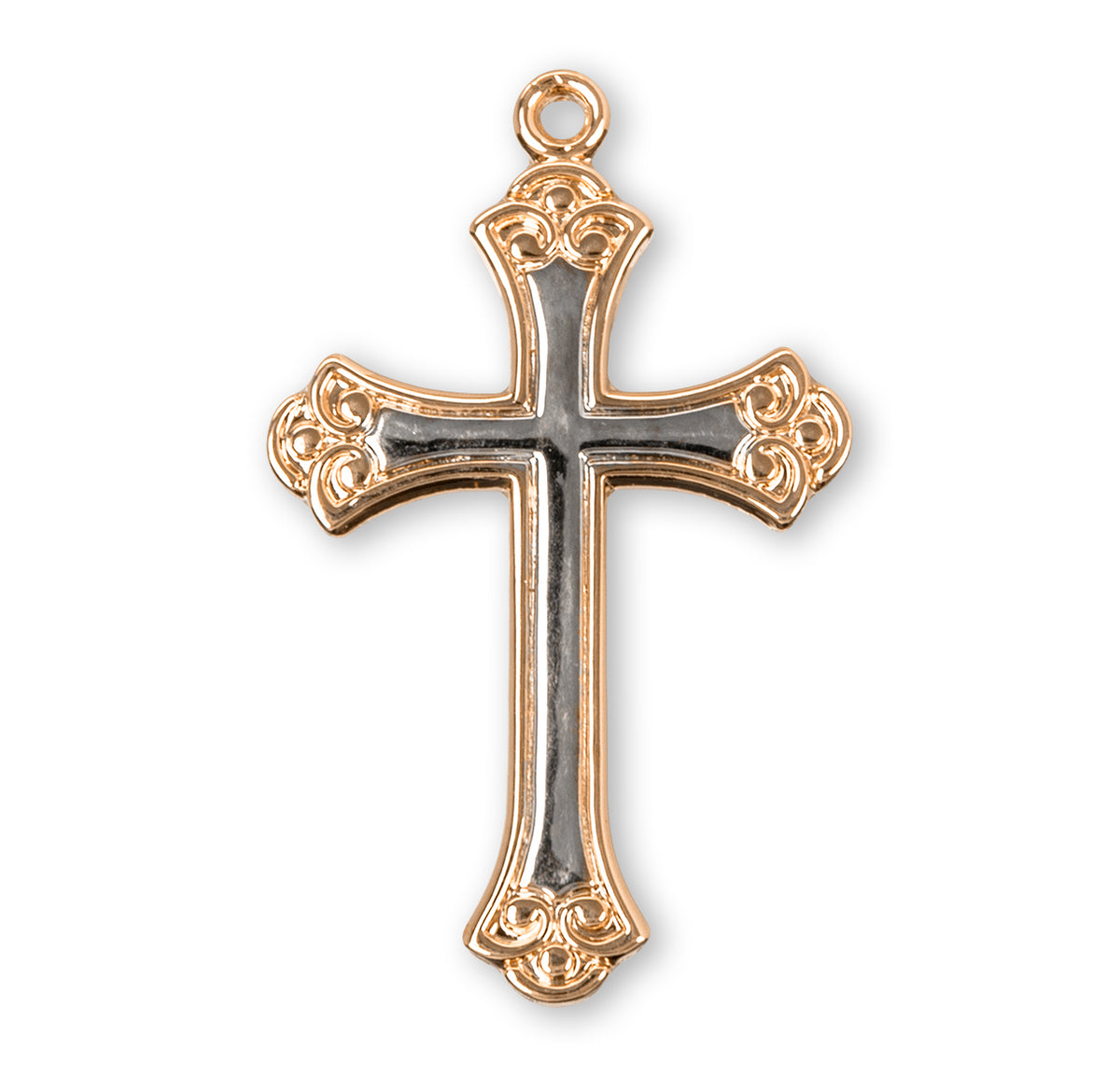 Heavy Large Two-Tone Cross Necklace, Gold Over Sterling Silver