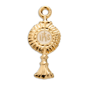 Monstrance Pendant Necklace with White Enamel, Gold Over Sterling Silver