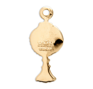 Monstrance Pendant Necklace with White Enamel, Gold Over Sterling Silver