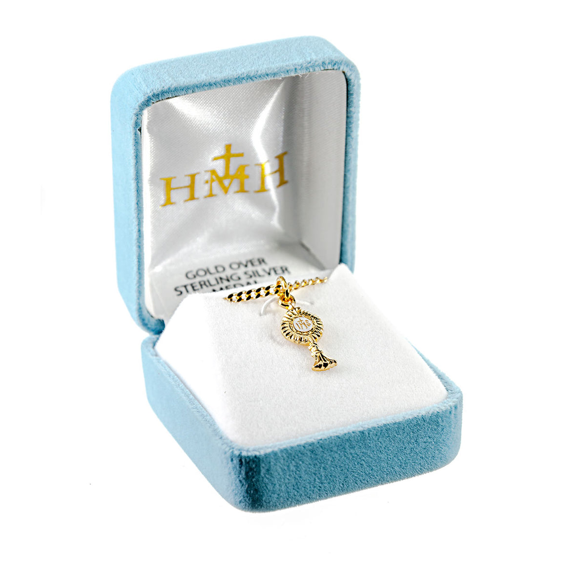 Monstrance Pendant Necklace with White Enamel, Gold Over Sterling Silver