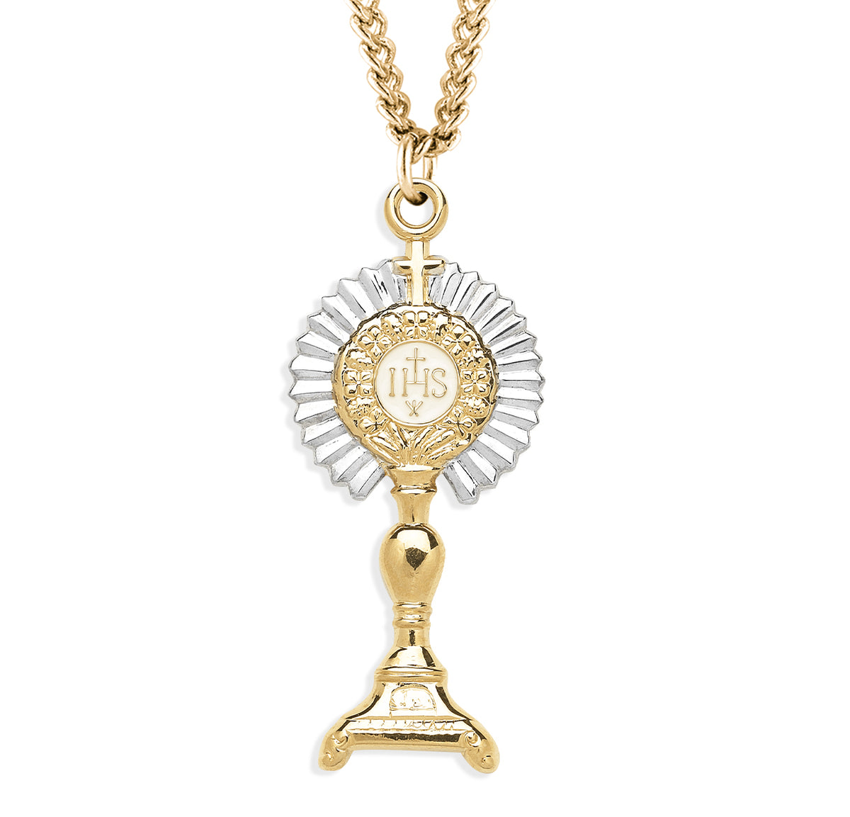 Two-Tone Monstrance Pendant Necklace, Gold Over Sterling Silver