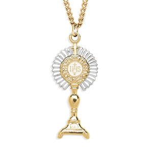 Two-Tone Monstrance Pendant Necklace, Gold Over Sterling Silver
