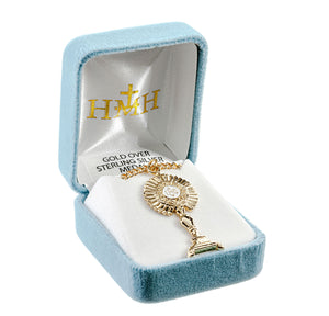 Two-Tone Monstrance Pendant Necklace, Gold Over Sterling Silver