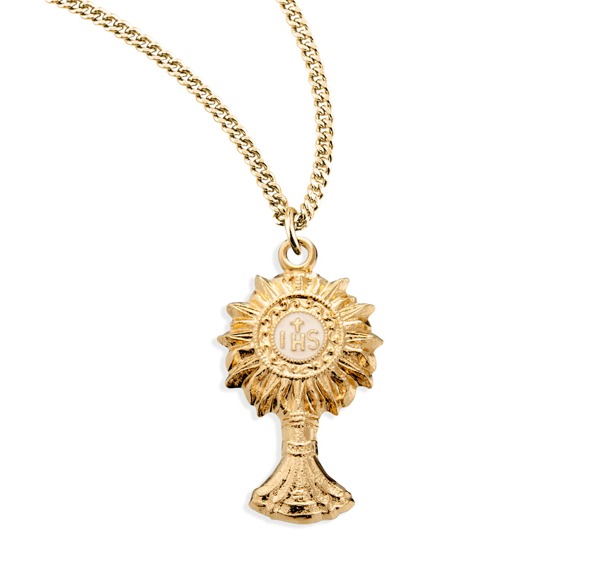 Large Monstrance Pendant Necklace, Gold Over Sterling Silver
