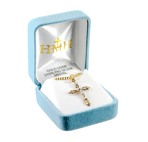 Two-Tone Wheat Crucifix Necklace, Gold Over Sterling Silver