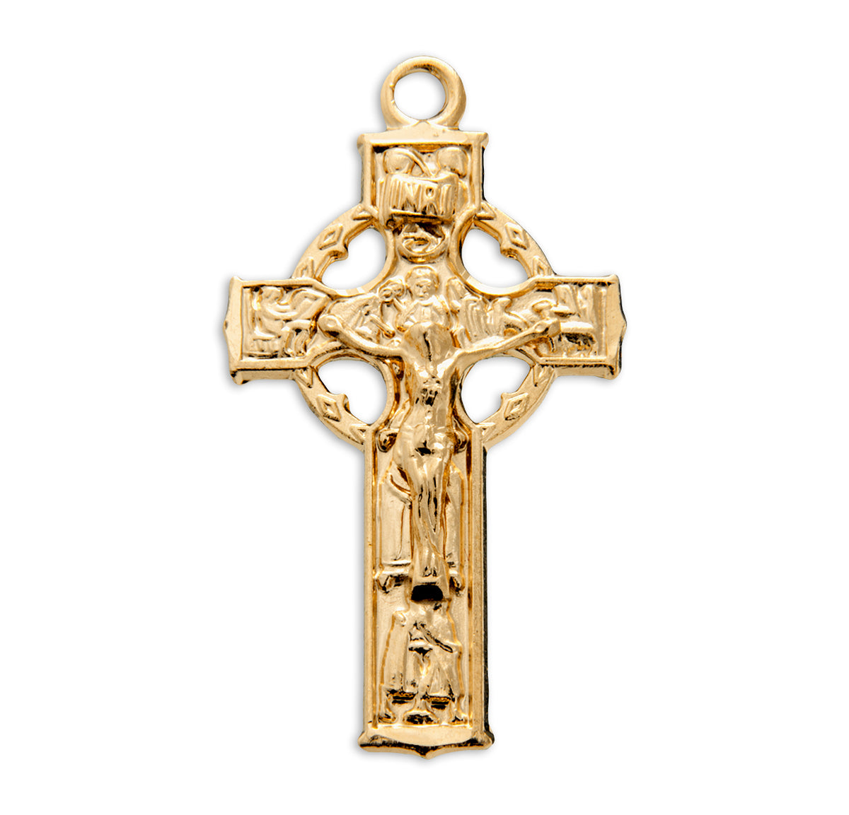 Large Celtic Crucifix Necklace, Gold Over Sterling Silver