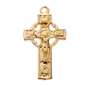 Large Celtic Crucifix Necklace, Gold Over Sterling Silver